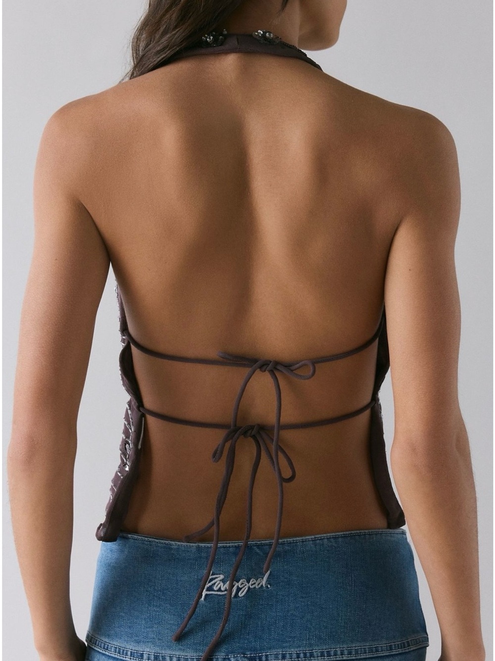 NWT Urban Outfitters Carmellia Embellished Split-Front Flyaway Halter Top Size L - Picture 7 of 7